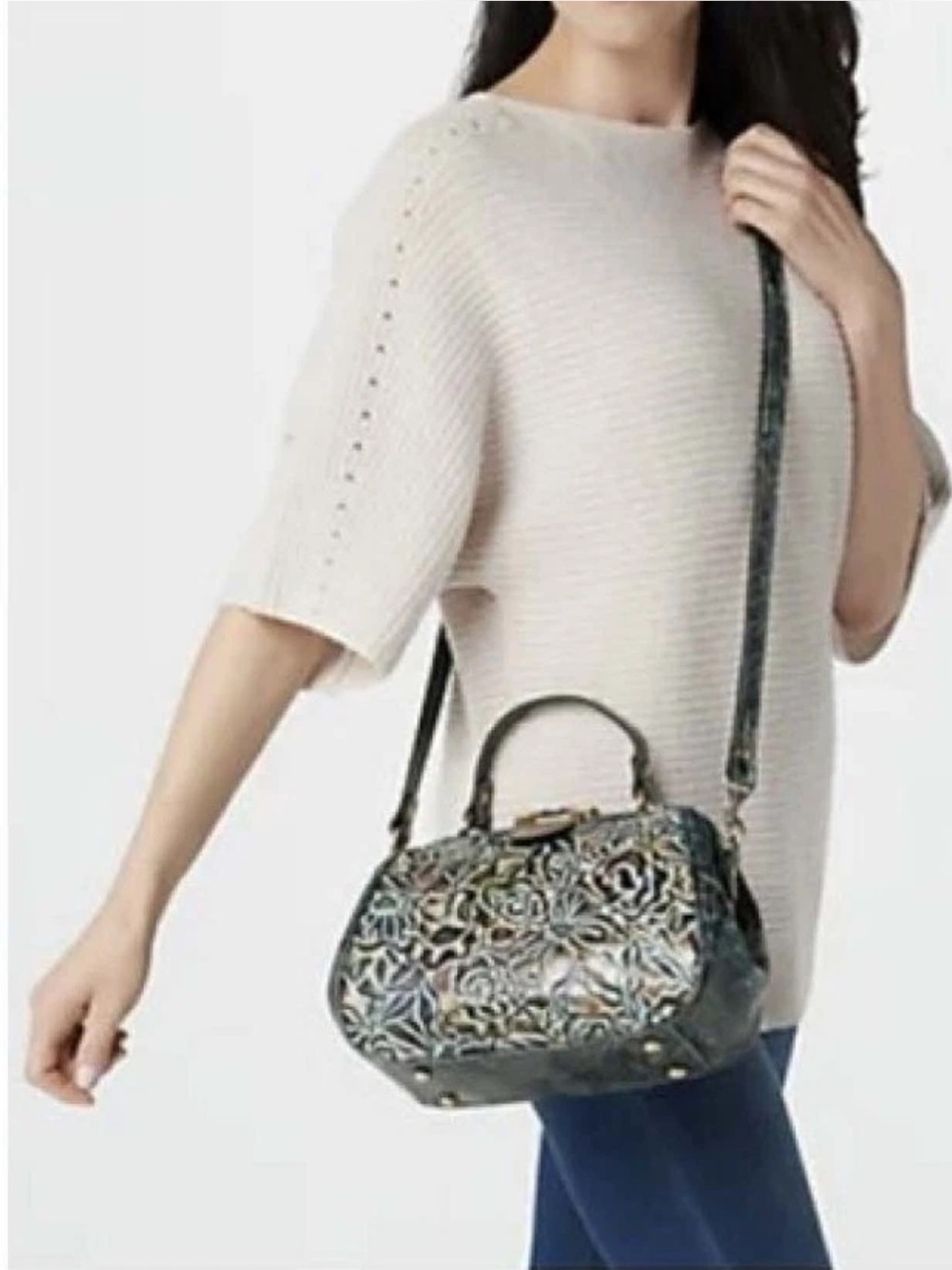 Patricia Nash Gracchi Turquoise Tooled Leather Frame Satchel. MSRP $279 - Picture 4 of 13